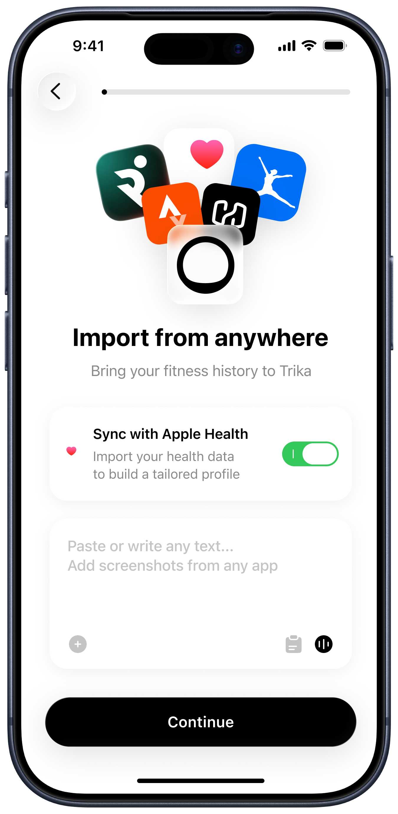 Trika import screen on an iPhone